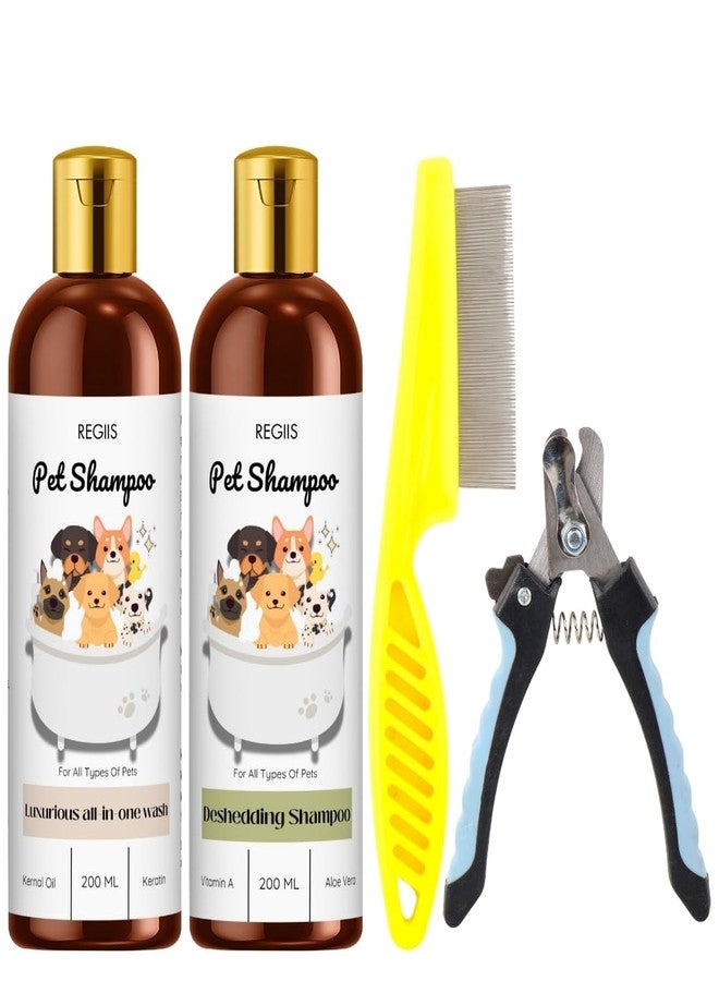 مجموعة شامبو ريجيس للحيوانات الأليفة مع أدوات العناية، تركيبة متكاملة للغسل وإزالة الشعر الزائد، 200 مل، تتضمن مشطًا للبراغيث ومقص أظافر للكلاب والقطط - Image 1